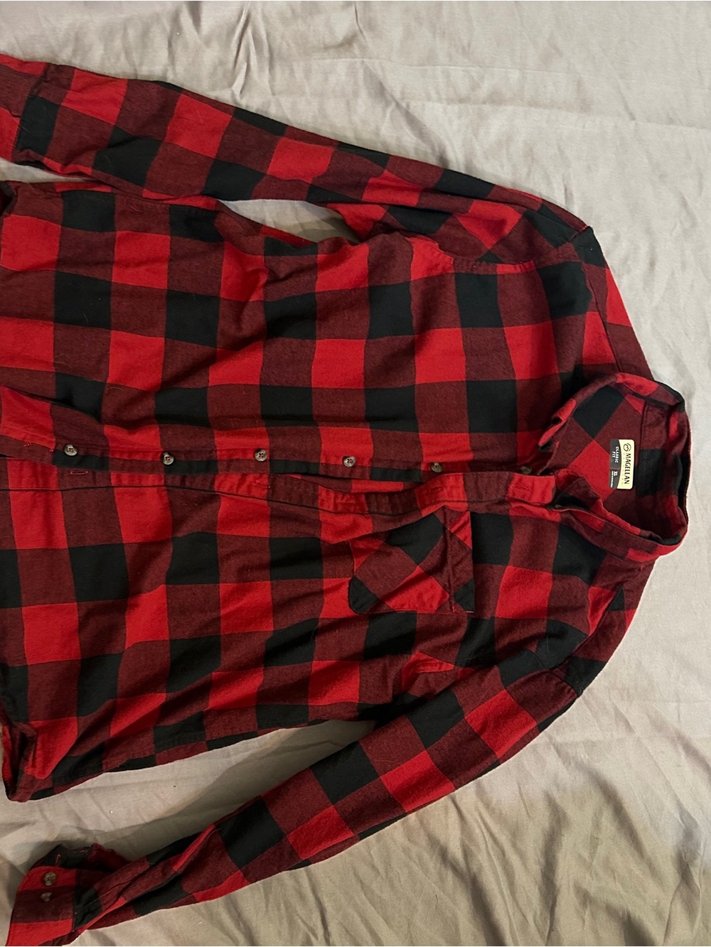 Magellan Outdoors Red and Black Plaid Button-Down Shirt